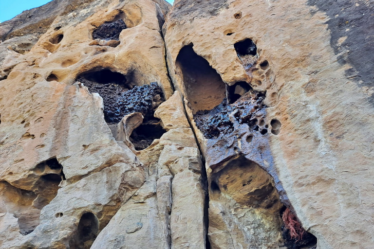 stains in alcoves of a cliff in Range Creek Canyon